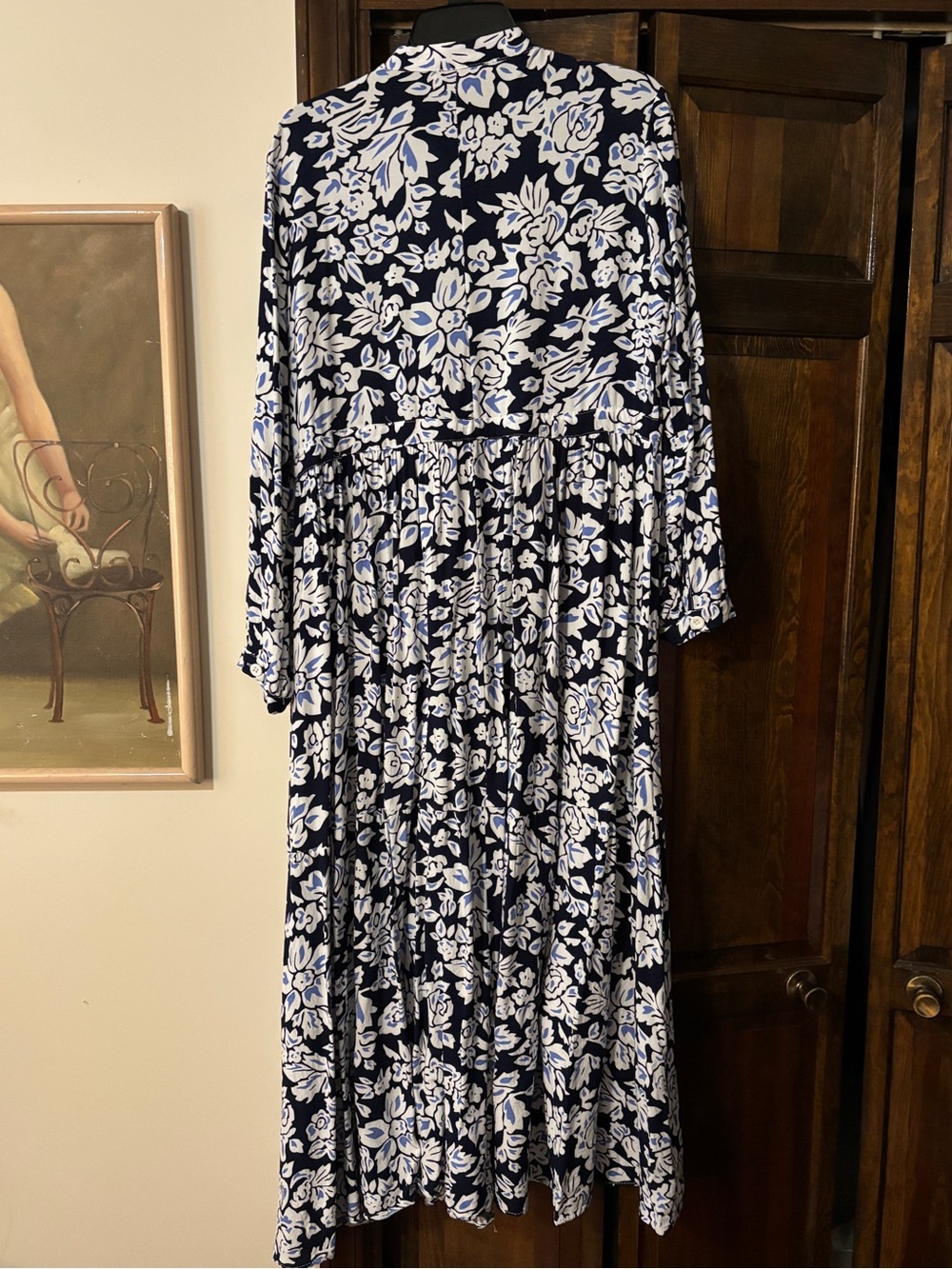 Long Navy Blue Floral Button-Front Maxi Dress - Picture 5 of 5